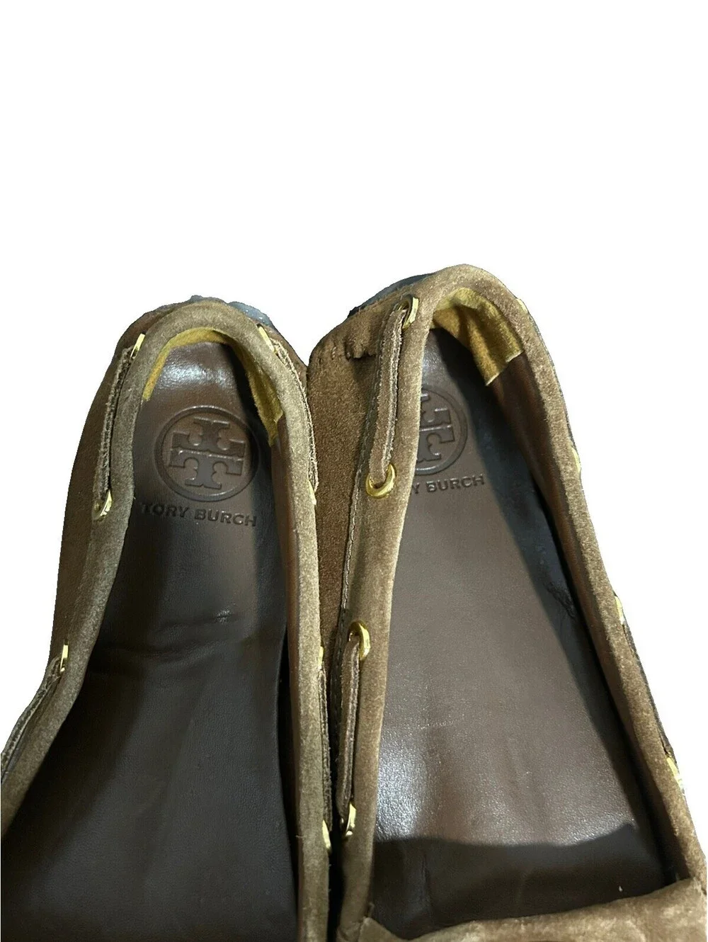Tory Burch Alexandra Brown Suede Moccasin Loafer Gold Medallion Women's 8M